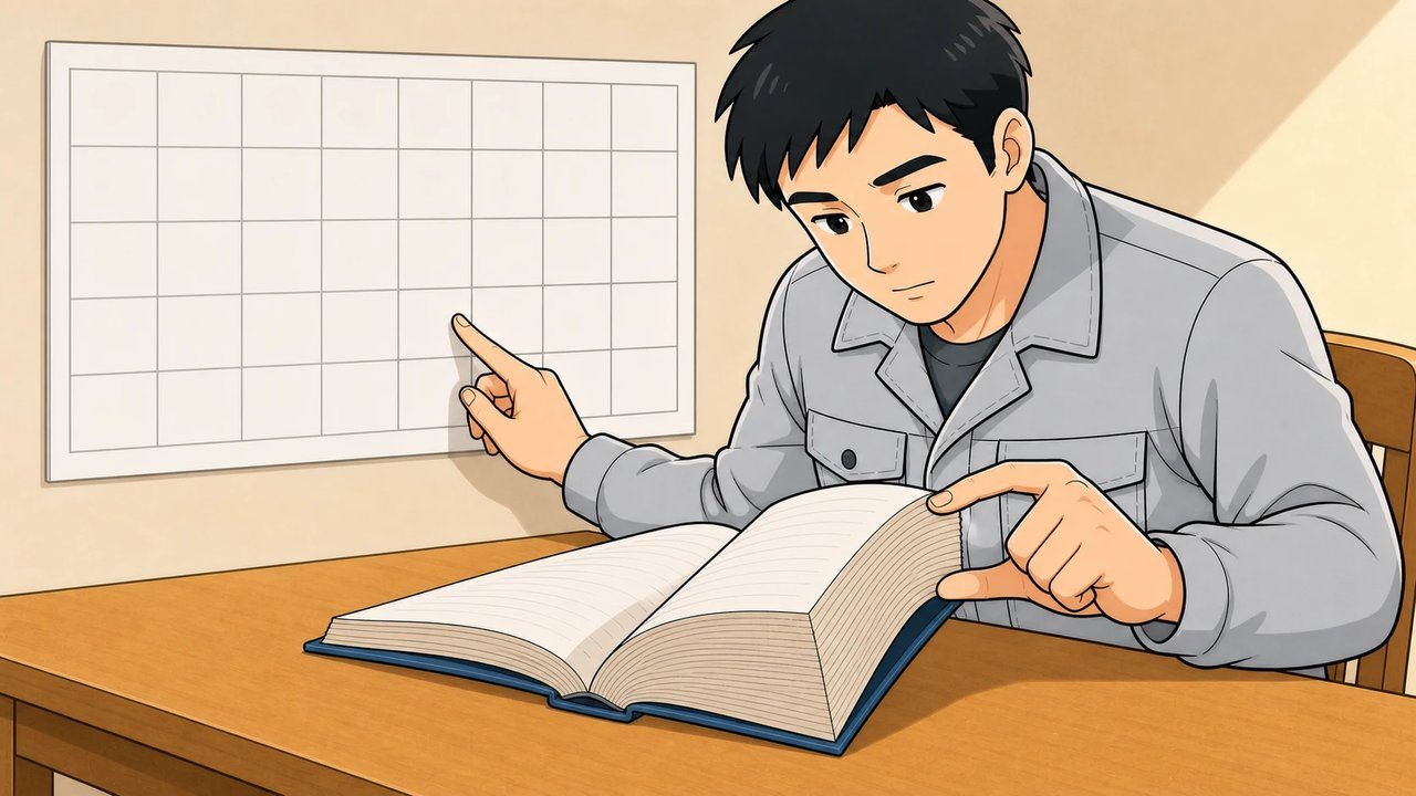 カレンダーの前で過去問の残りページを逆算するイラスト