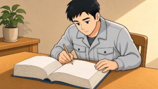 1級土木施工管理技士の過去問を解く男性のイラスト