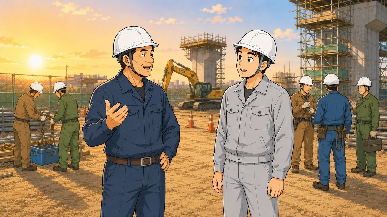 建設現場で職長と話す現場監督のイラスト