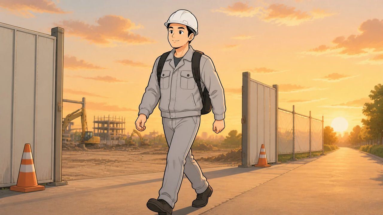 夕方の明るいうちに現場から帰るイラスト